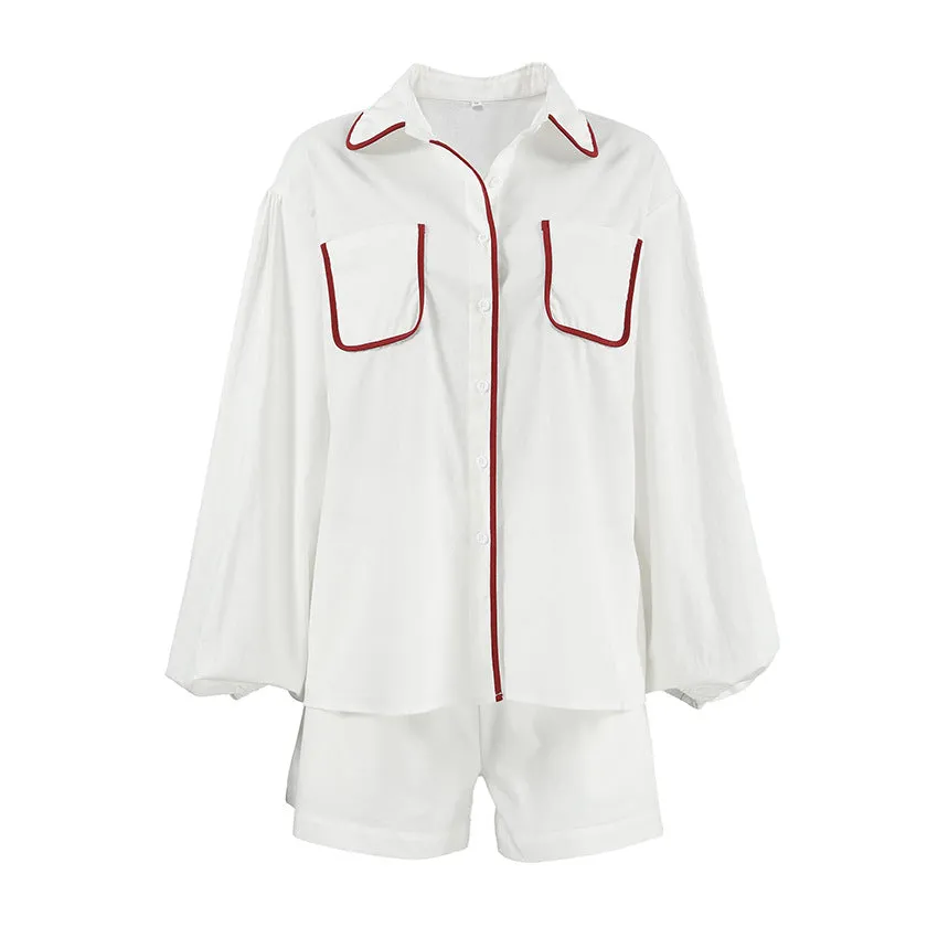 Fashionable White Cotton Modern Chic Comfortable Color-Block Stylish Fall Suit