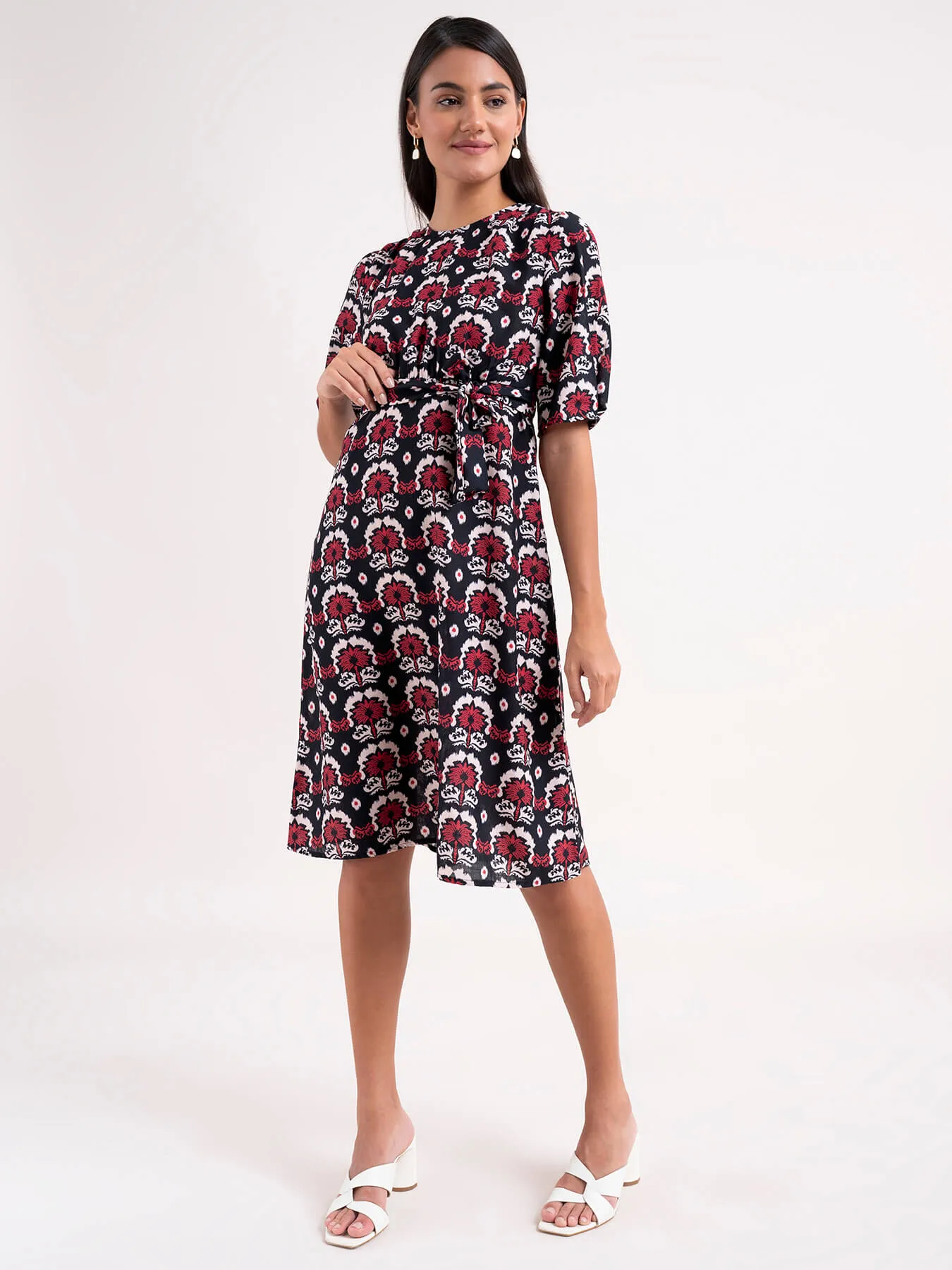 Floral A-Line Dress - Black