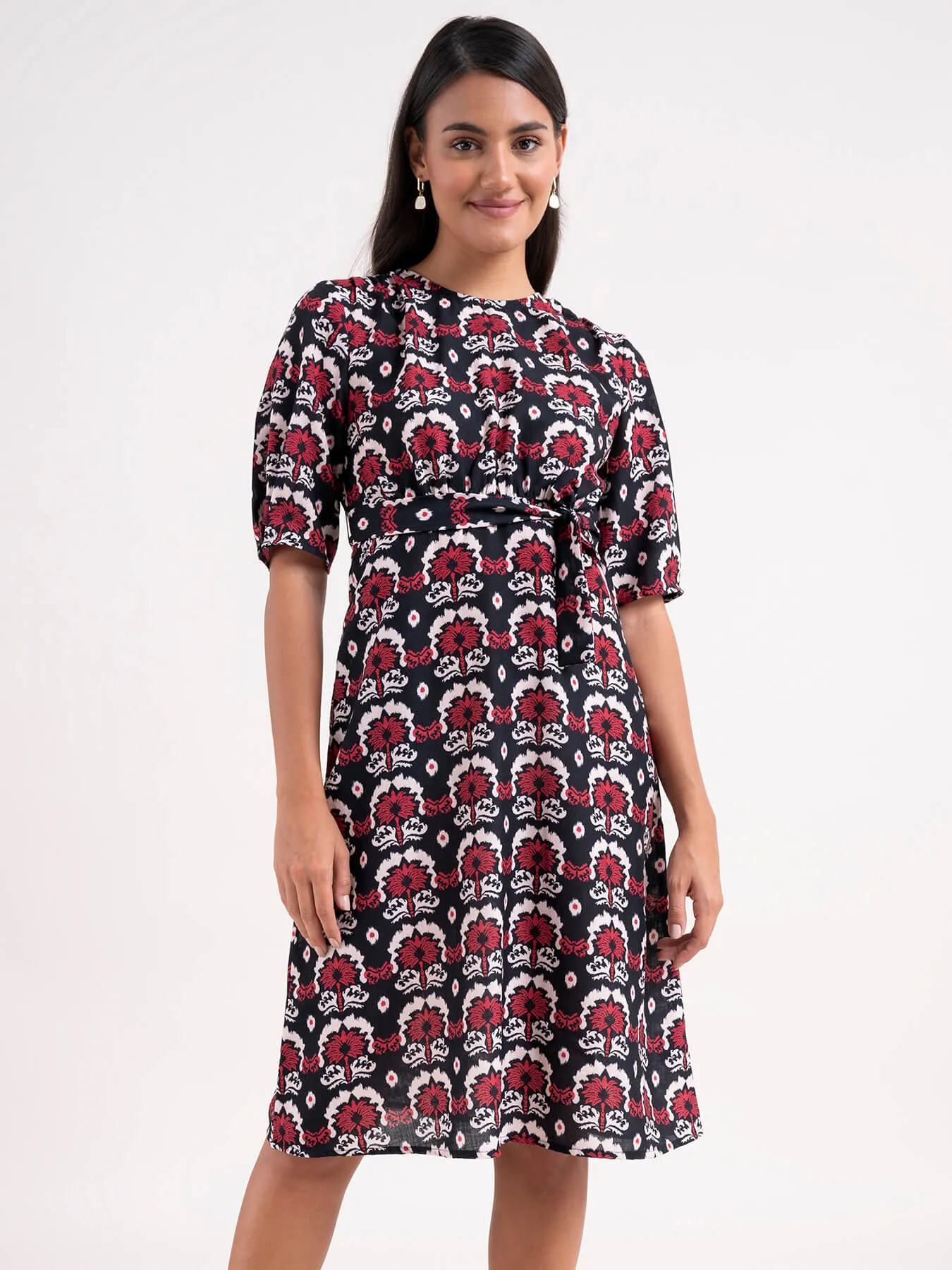 Floral A-Line Dress - Black