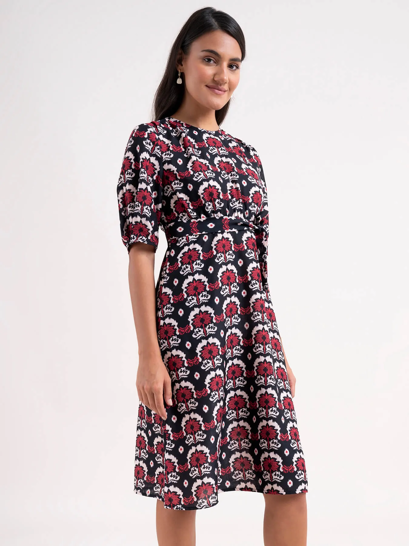 Floral A-Line Dress - Black