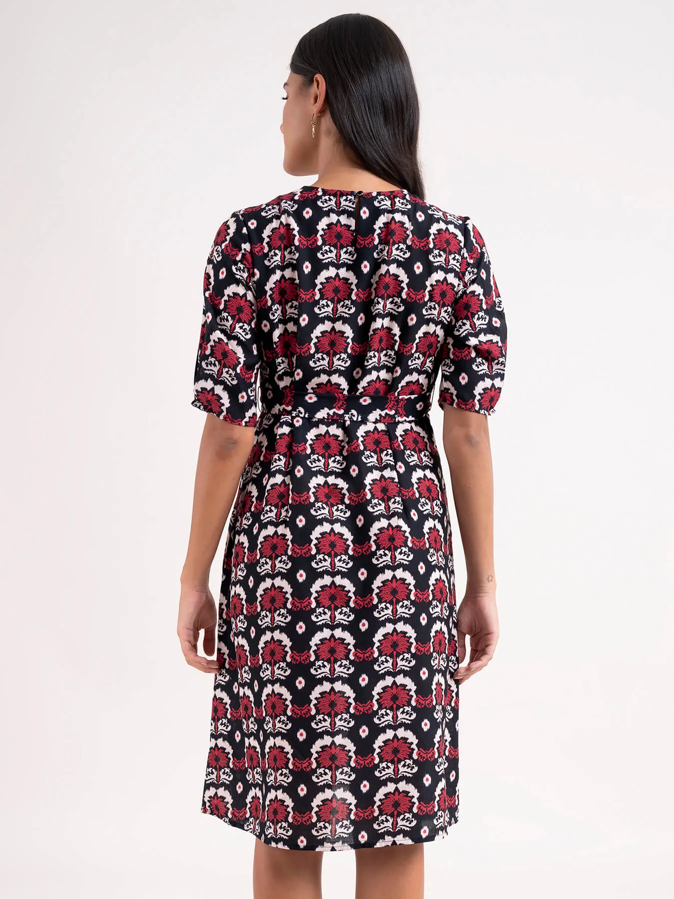 Floral A-Line Dress - Black