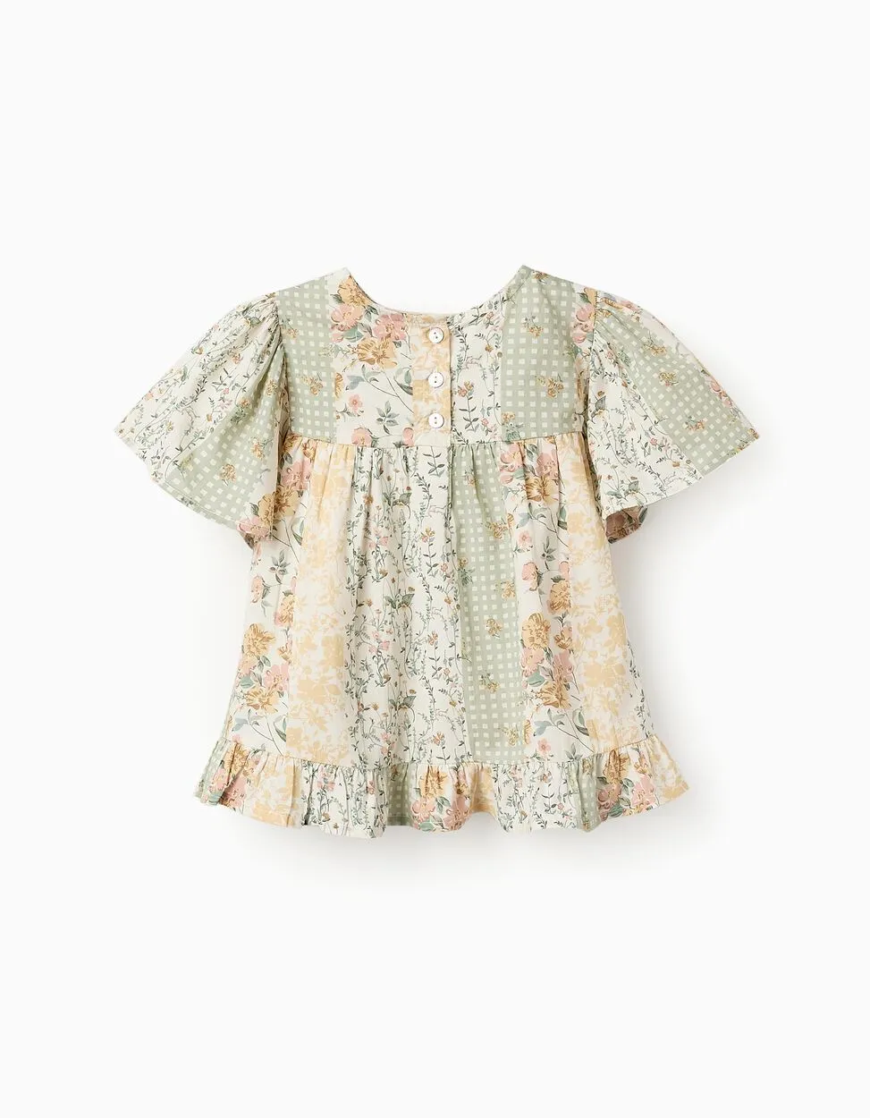 Floral Cotton Tunic for Girls, Green/Beige/Pink