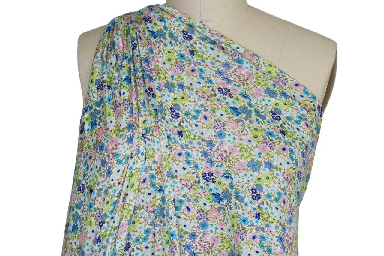 Floral Fields Rayon Jersey - Blue Tones