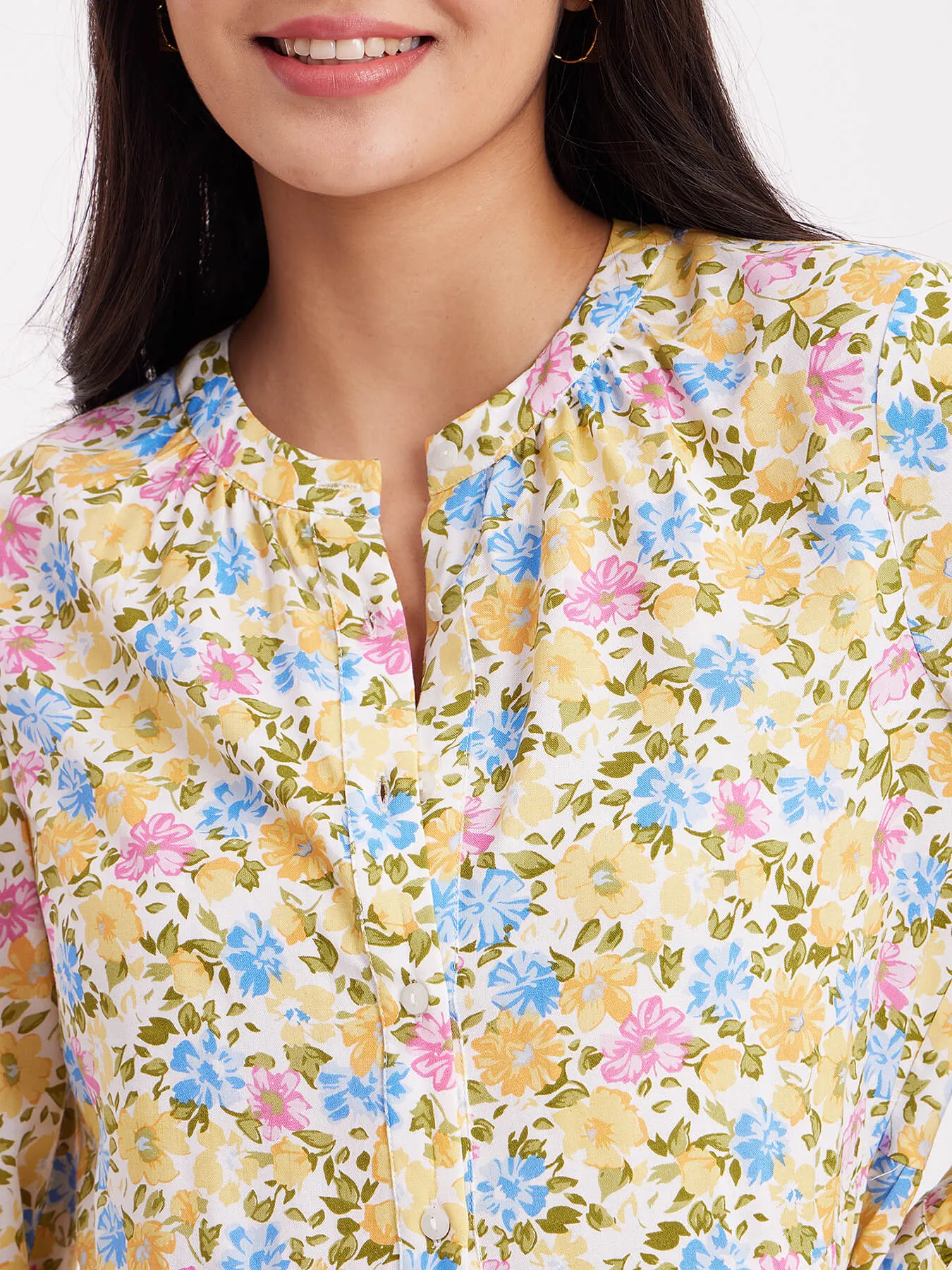 Floral Print Tiered Shirt - Multicolour