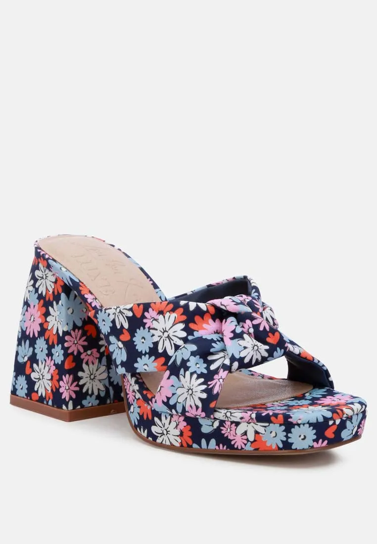 Floral Triangular Block Heel Sandals By Ruw