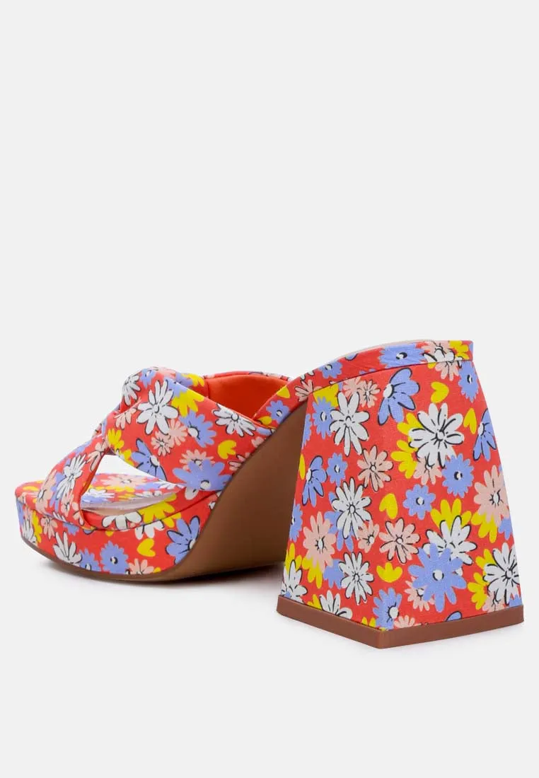 Floral Triangular Block Heel Sandals By Ruw