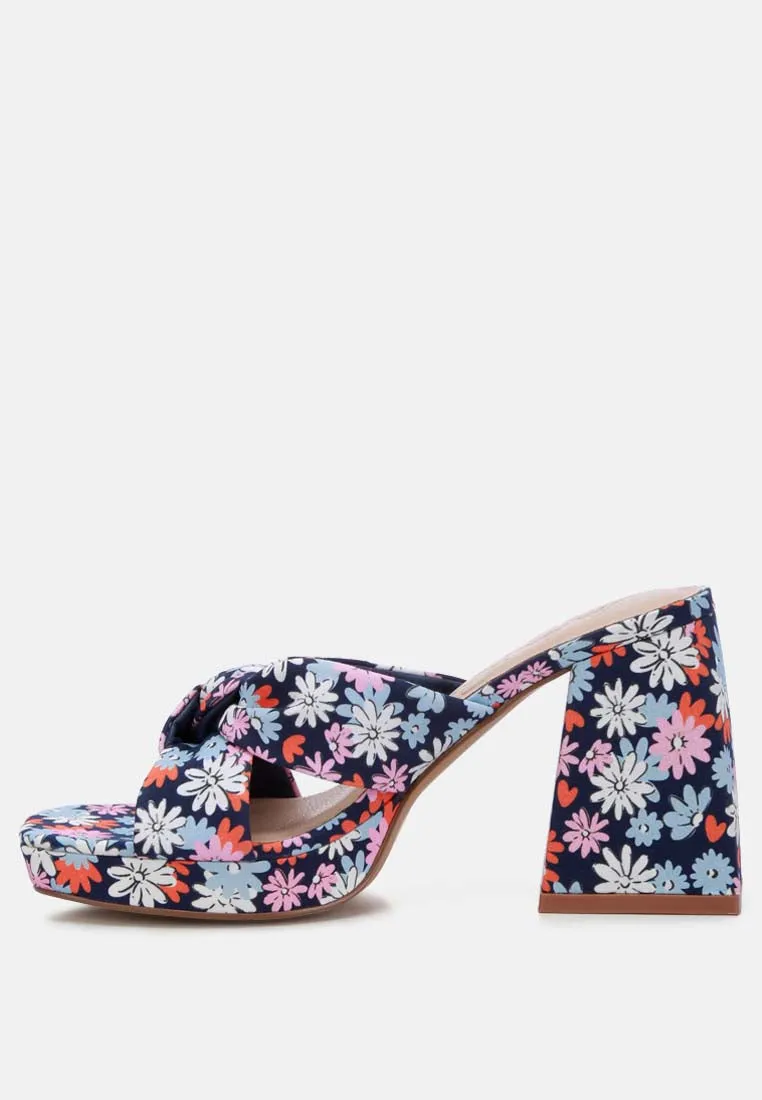 Floral Triangular Block Heel Sandals By Ruw