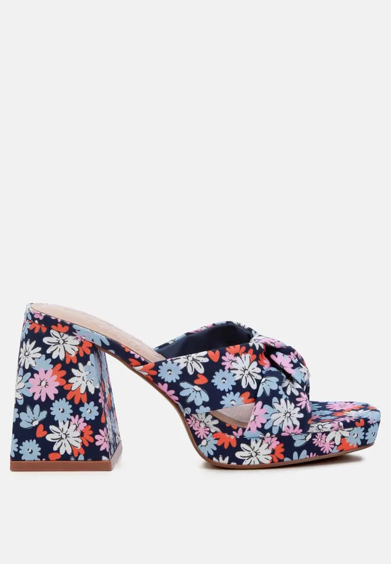 Floral Triangular Block Heel Sandals By Ruw