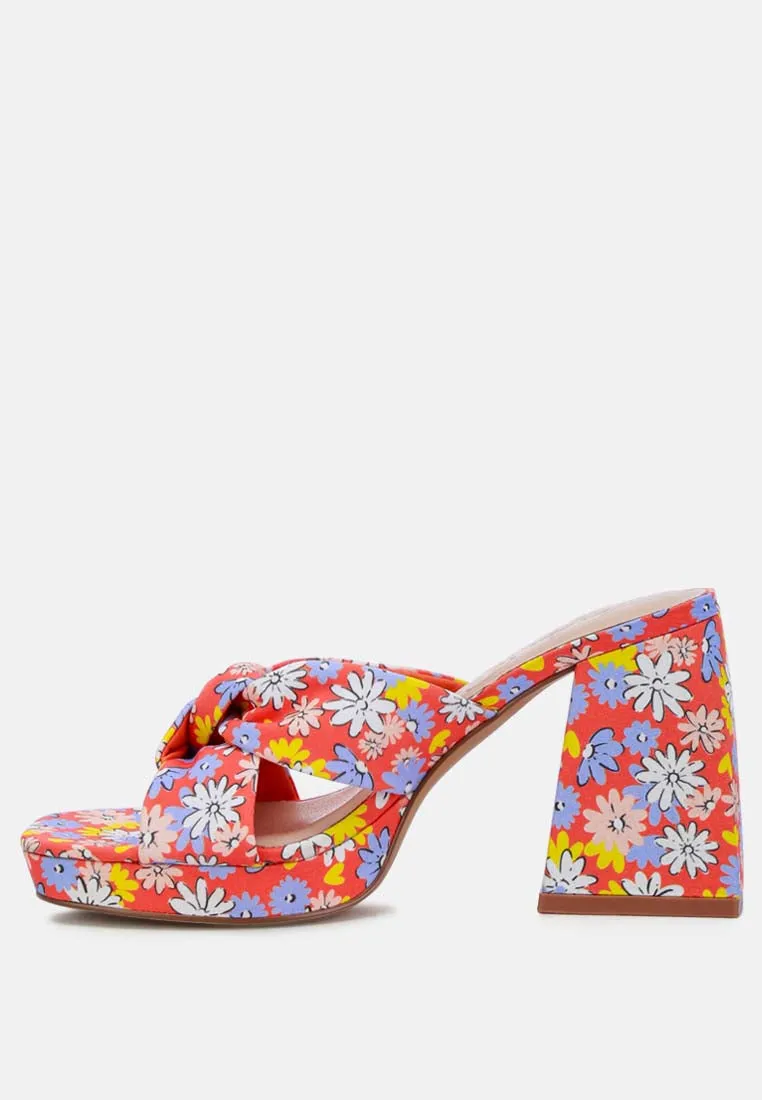 Floral Triangular Block Heel Sandals By Ruw