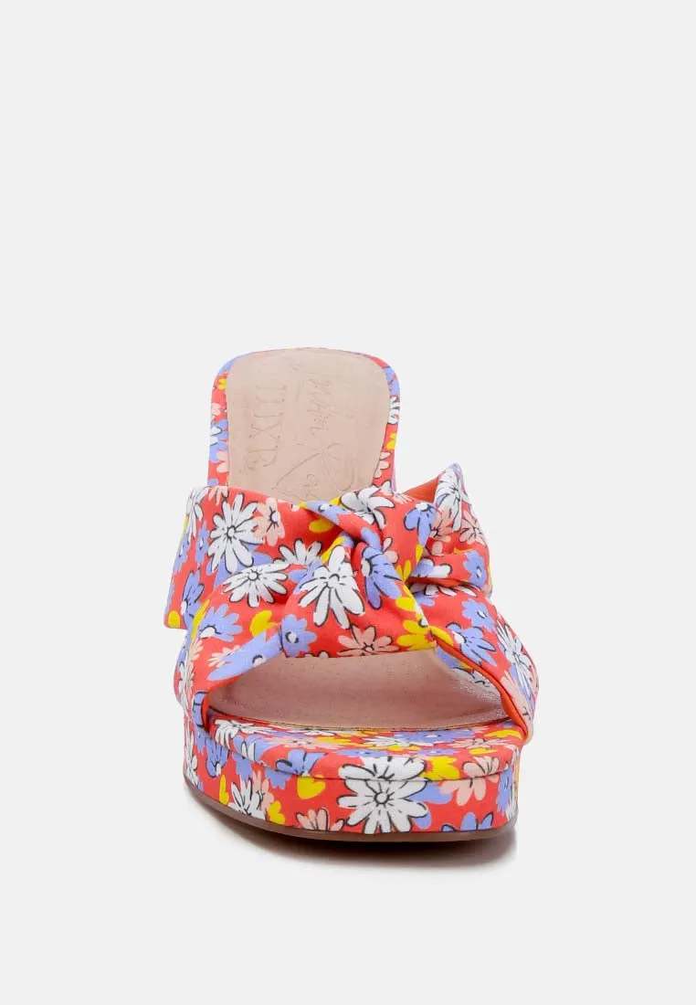 Floral Triangular Block Heel Sandals By Ruw