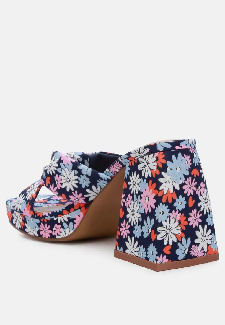 Floral Triangular Block Heel Sandals By Ruw