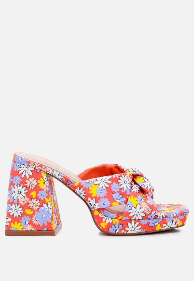 Floral Triangular Block Heel Sandals By Ruw