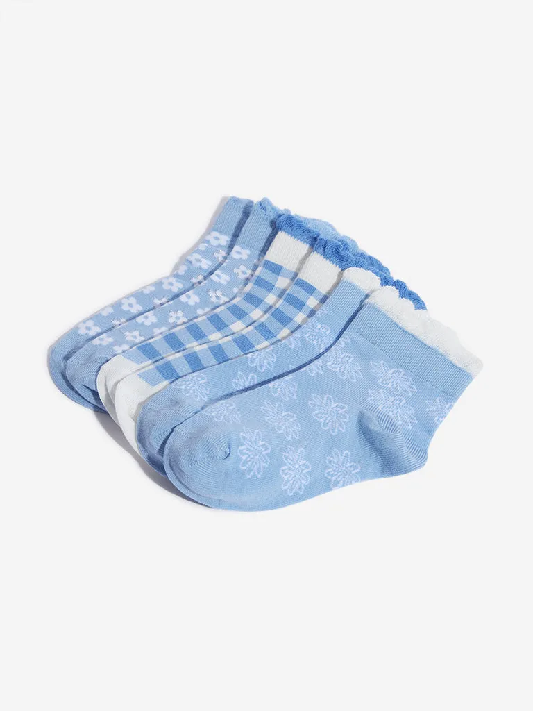 HOP Kids Blue Printed Socks - Pack of 3