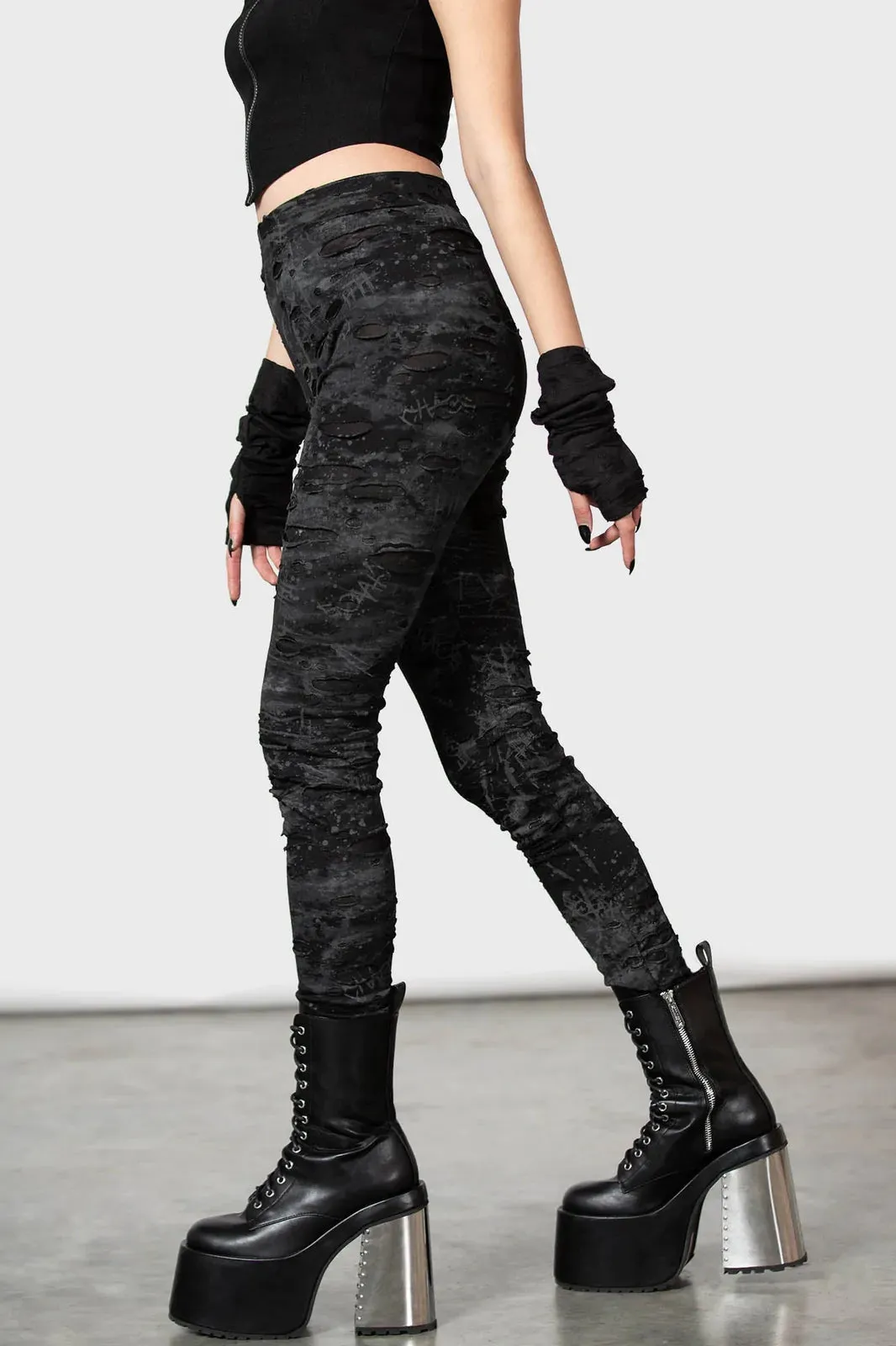 Killstar Tightrope Distressed Look Leggings