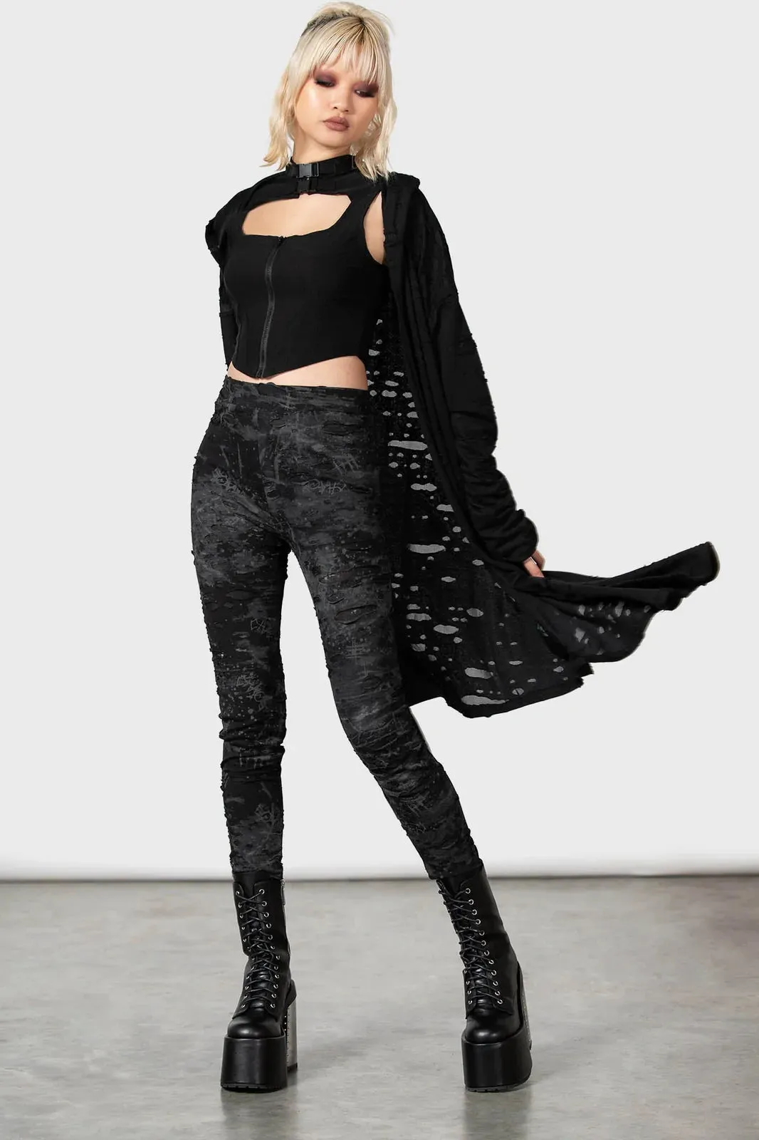 Killstar Tightrope Distressed Look Leggings