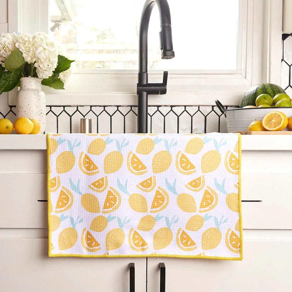 Lemon Party blu Kitchen Tea Towel-Double-Sided Print