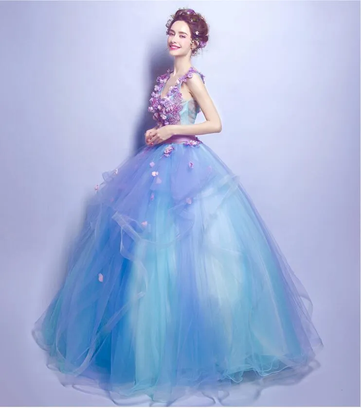 Long Lacing Chiffon Fairy Sweet Floral Beading Prom / Homecoming Dresses