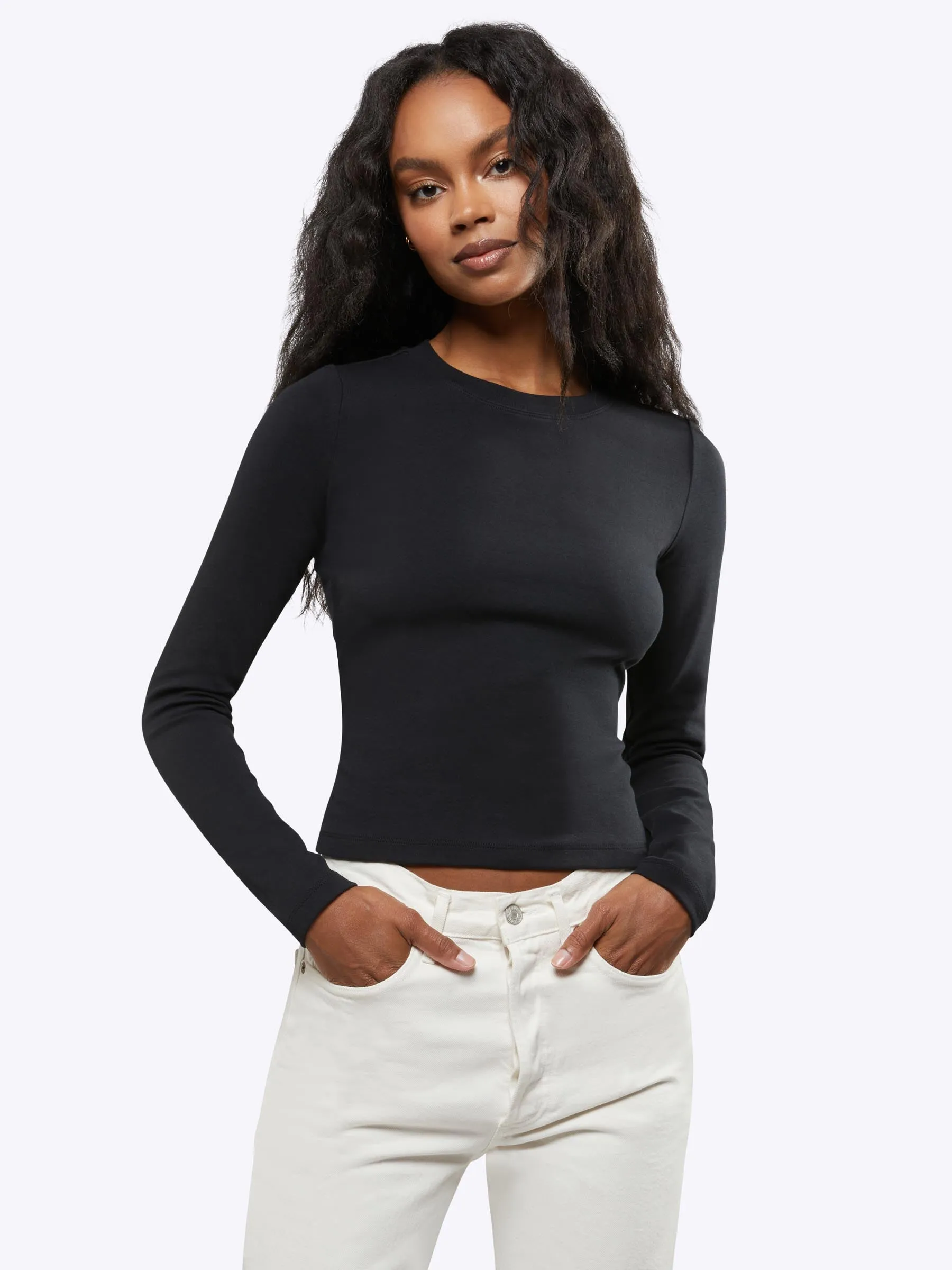 Long Sleeve Tomboy Tee | Black Slim-fit Tomboy™ Cotton