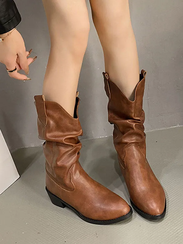 Low Heel Pointed Mid Calf Boots