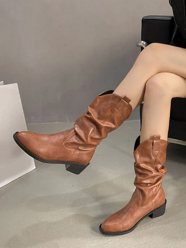 Low Heel Pointed Mid Calf Boots