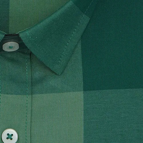 Men's 100% Cotton Big / Buffalo Checkered Half Sleeves Shirt (Green)