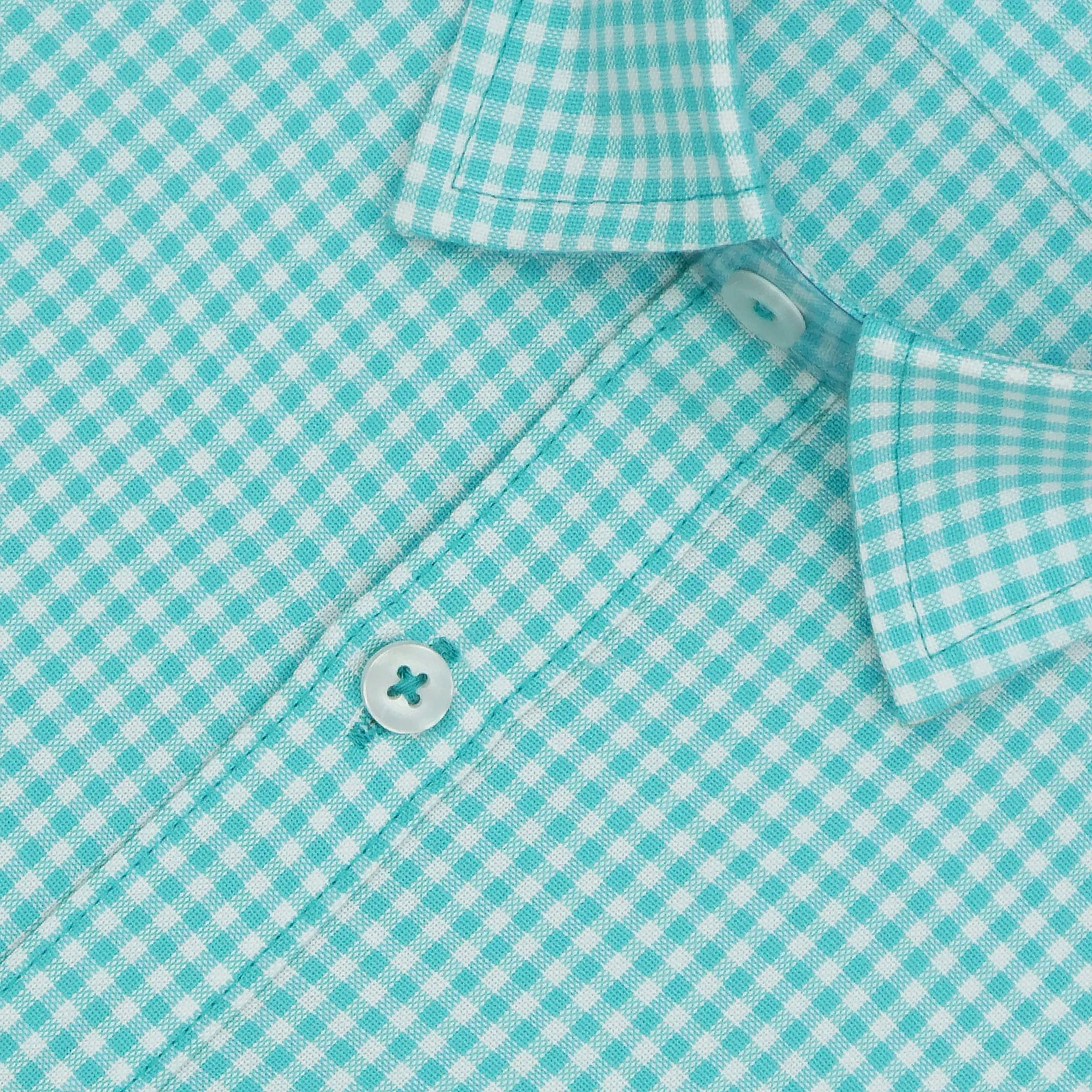 Men's 100% Cotton Checkered Half Sleeves Shirt (Sea Green)