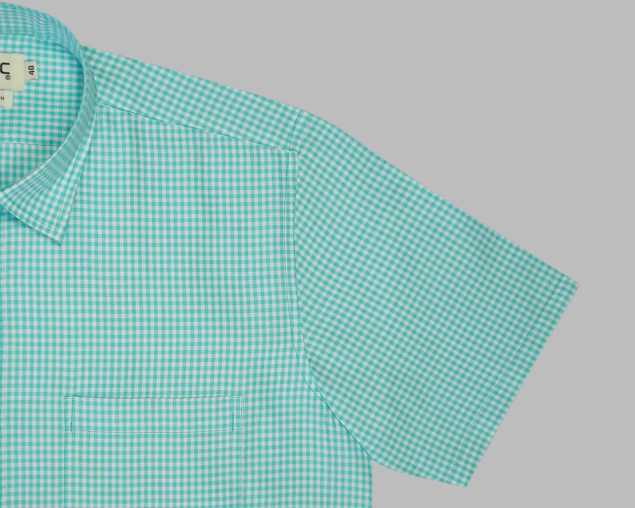 Men's 100% Cotton Checkered Half Sleeves Shirt (Sea Green)