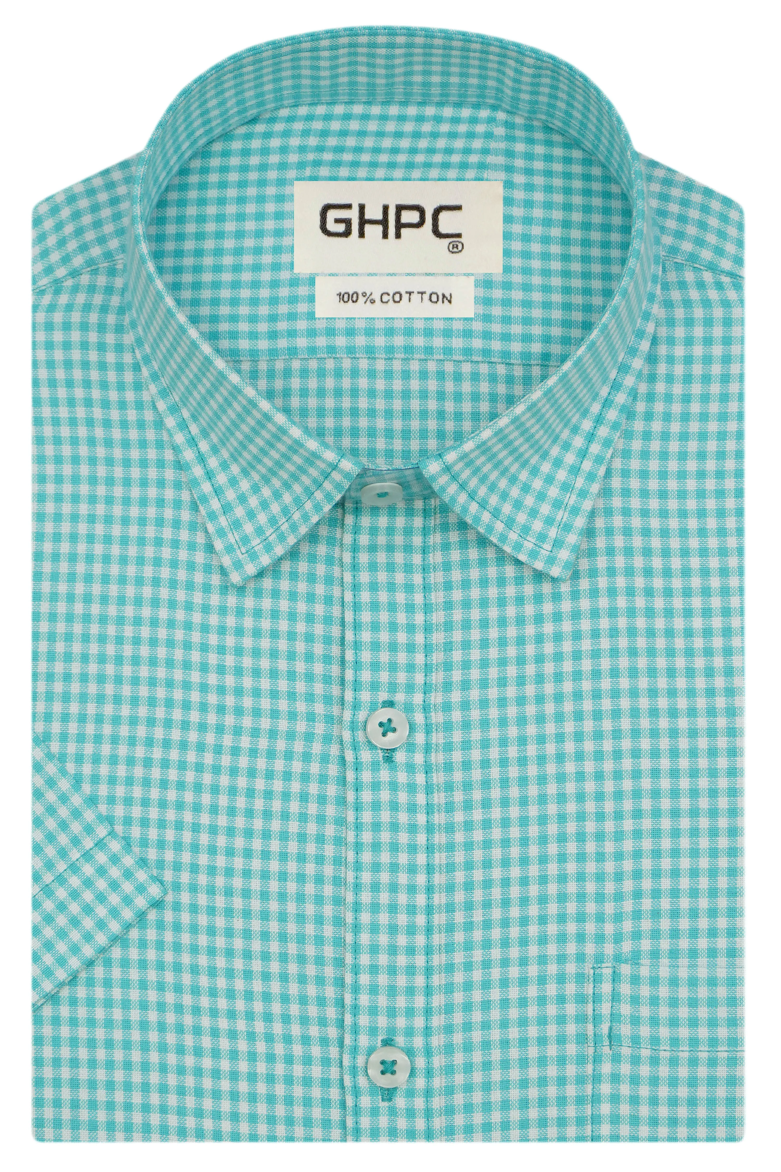 Men's 100% Cotton Checkered Half Sleeves Shirt (Sea Green)