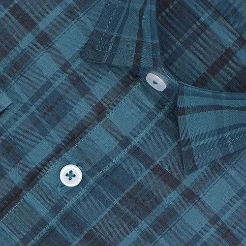 Men's 100% Cotton Full Sleeves Plaid Checkered Shirt (Blue)