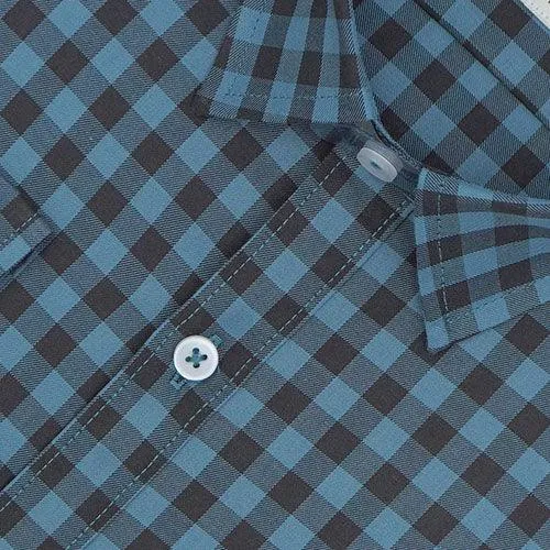 Men's 100% Cotton Gingham Checkered Full Sleeves Shirt (Sky Blue)