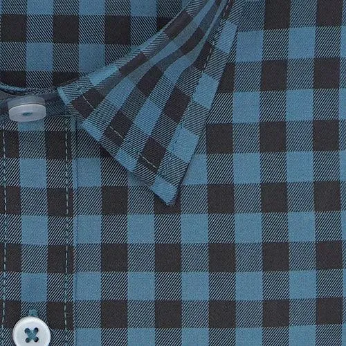 Men's 100% Cotton Gingham Checkered Full Sleeves Shirt (Sky Blue)