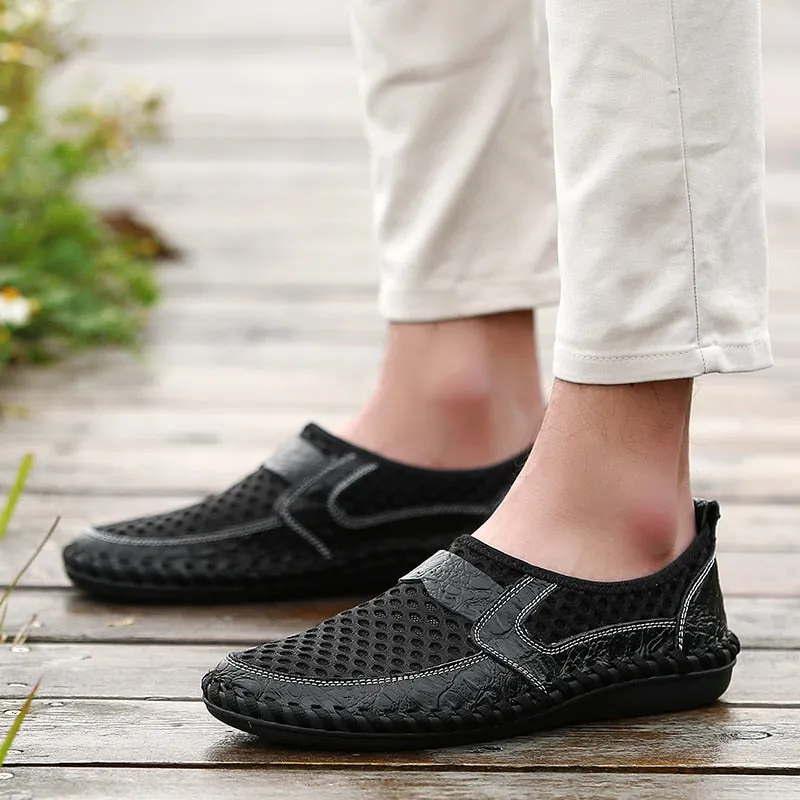 Men's Casual Breathable Mesh Italian Style Genuine Leather Loafer