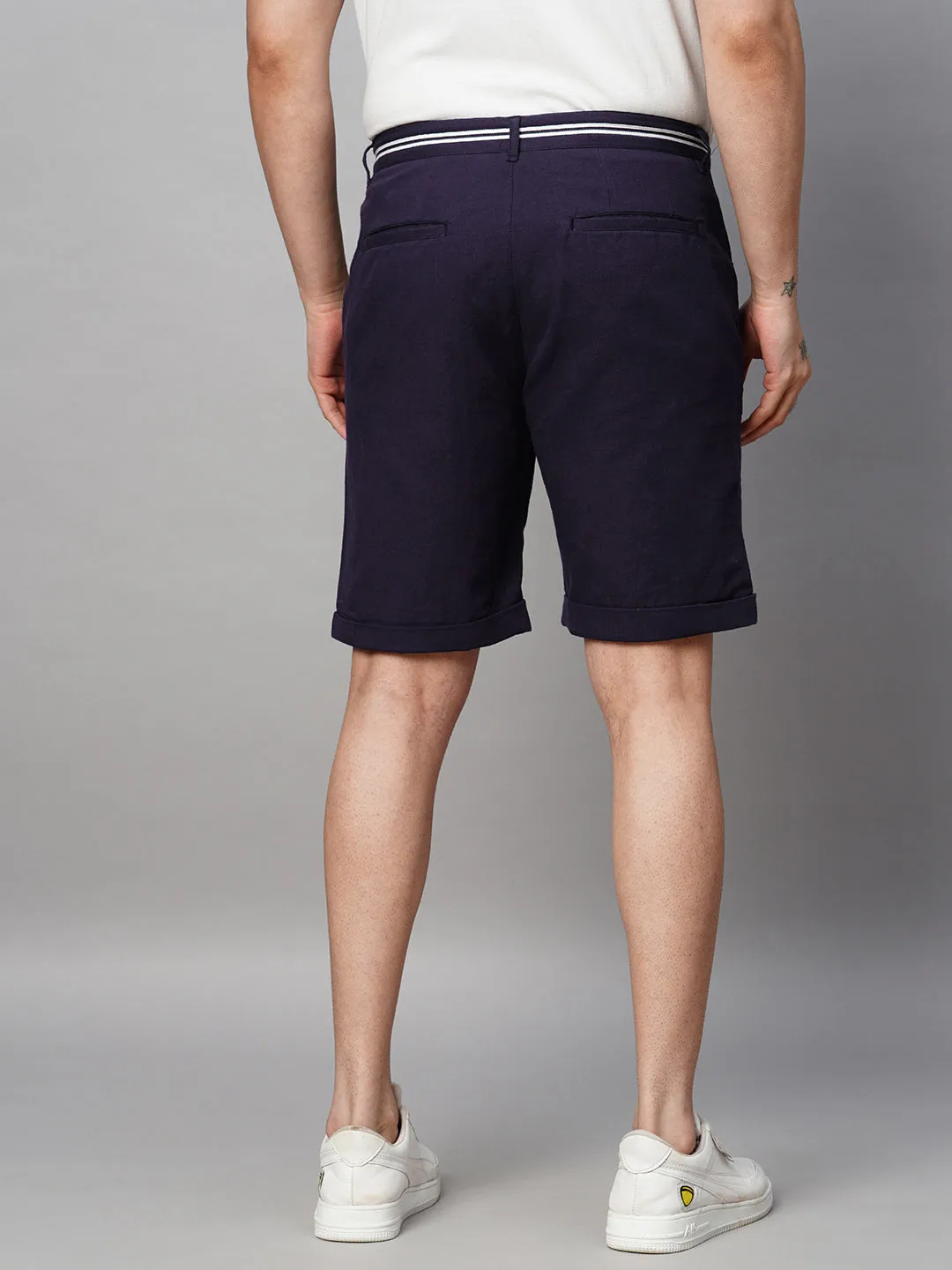 Men's Indigo Cotton Linen Regular Fit Shorts