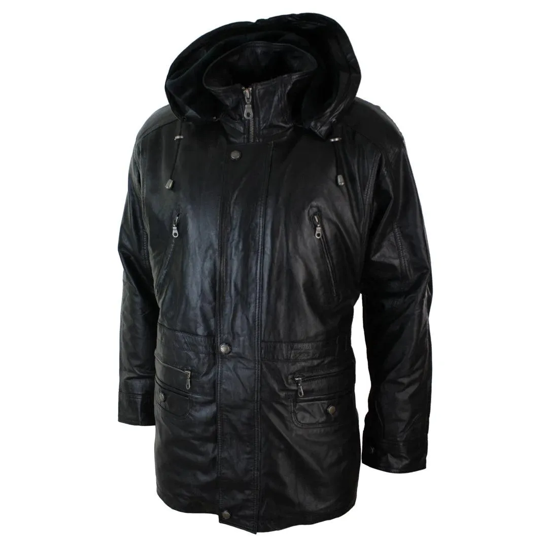 Mens Nappa Leather Safari Jacket with Removable Faux Fur Lining