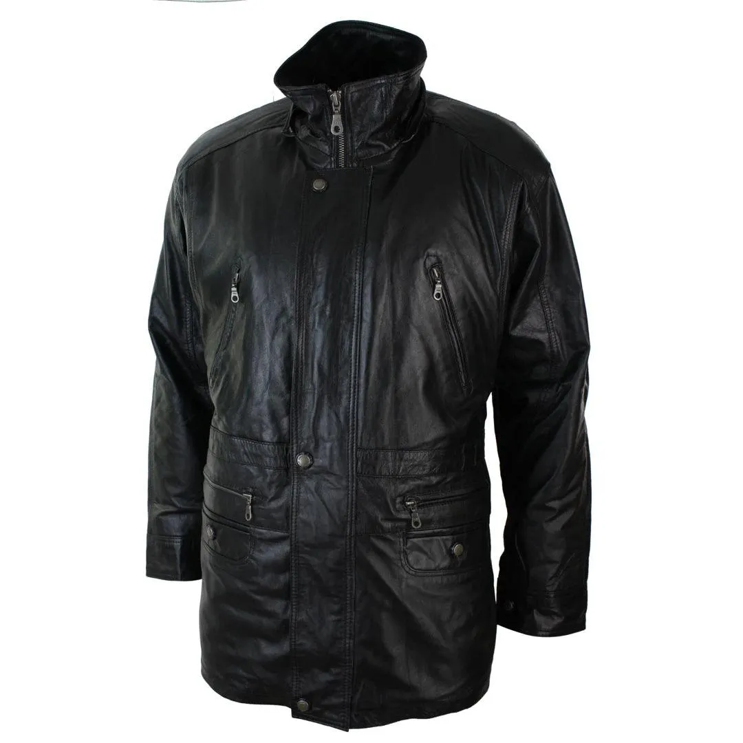 Mens Nappa Leather Safari Jacket with Removable Faux Fur Lining