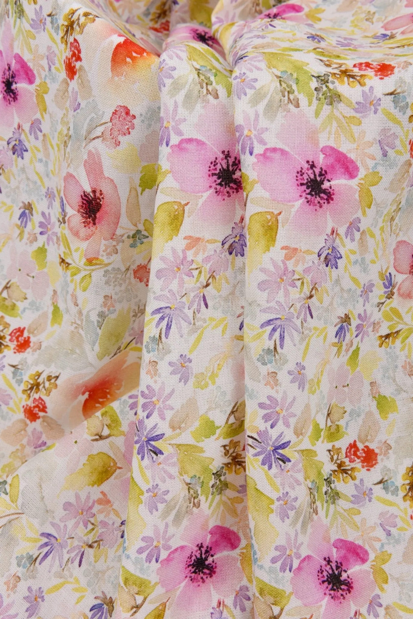 Modern Floral Linen Viscose Lawn  Digitally Print Fabric - 208715