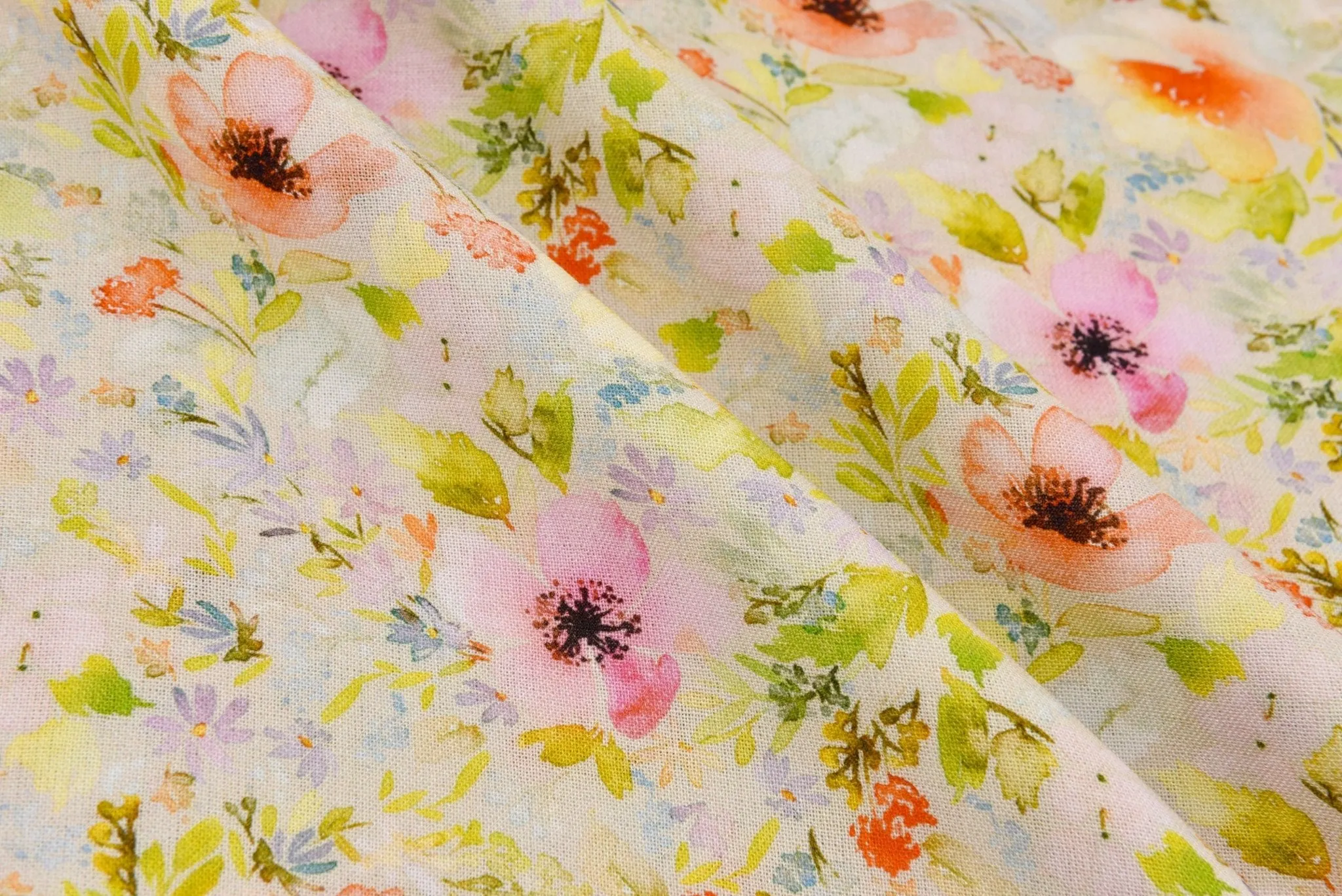 Modern Floral Linen Viscose Lawn  Digitally Print Fabric - 208715