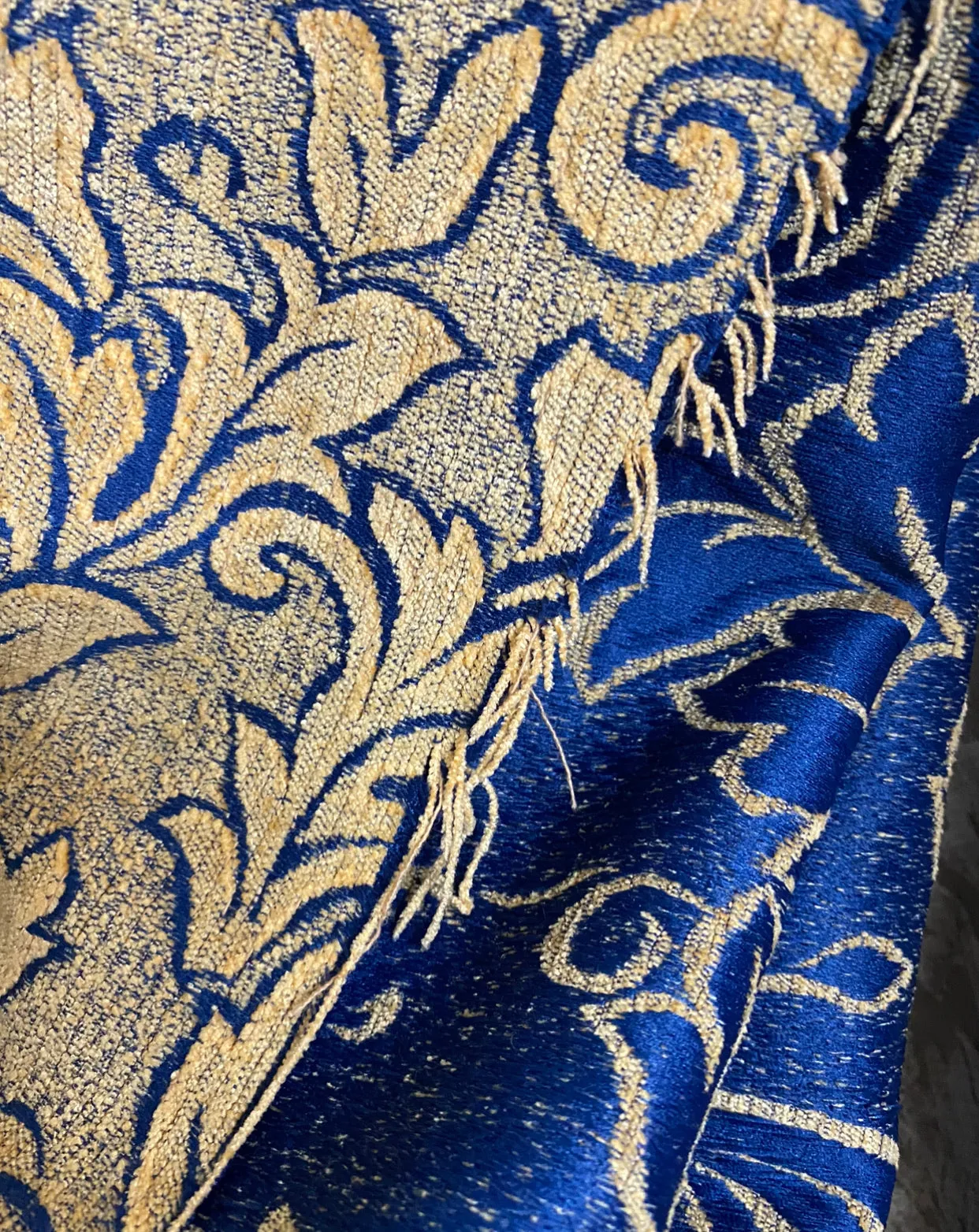 NEW Designer Velvet Chenille Burnout Upholstery Fabric - Blue & Peach- Upholstery