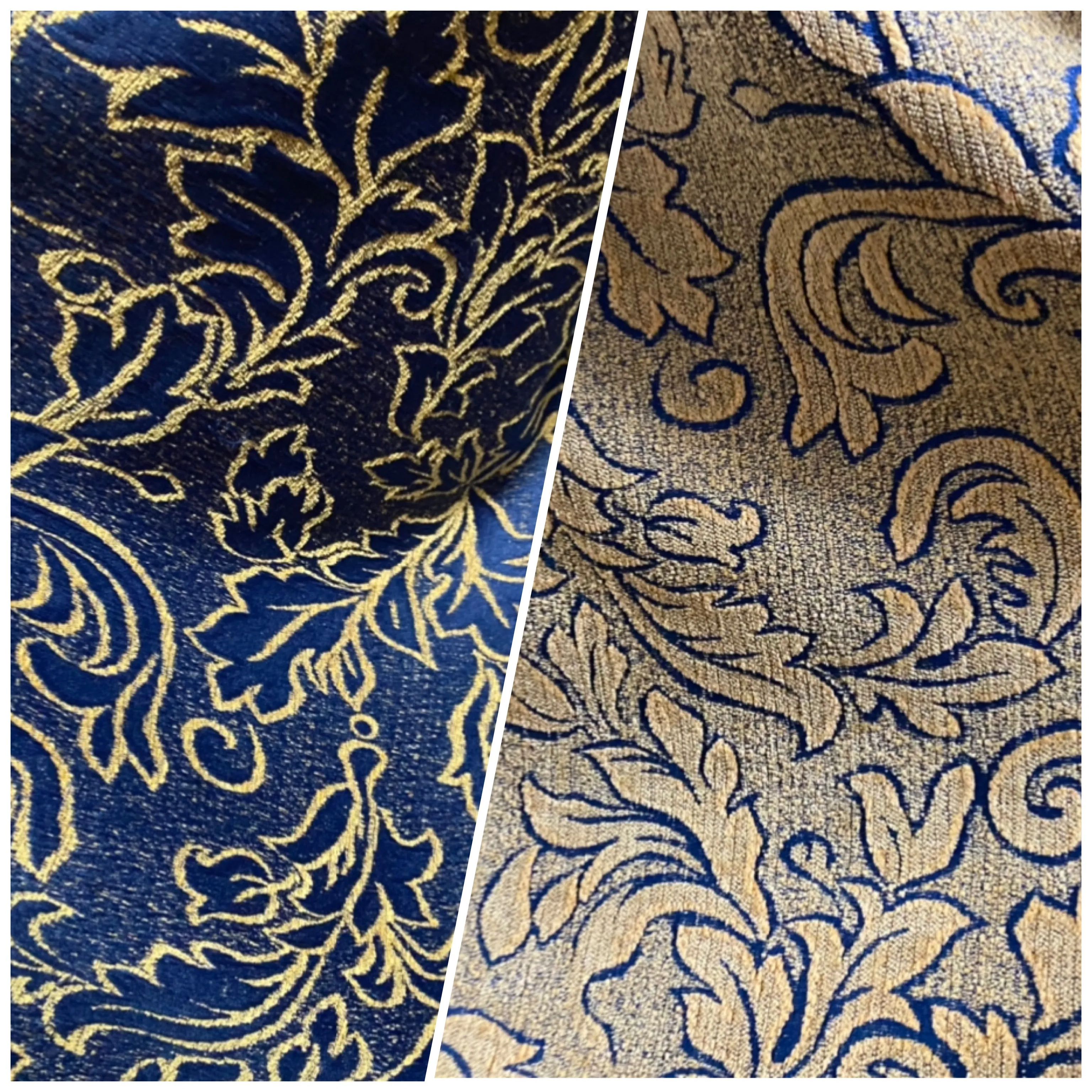 NEW Designer Velvet Chenille Burnout Upholstery Fabric - Blue & Peach- Upholstery