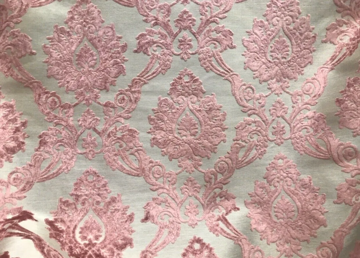 NEW Duke Raphael Designer Velvet Chenille Burnout Medallion Upholstery Fabric - Pink