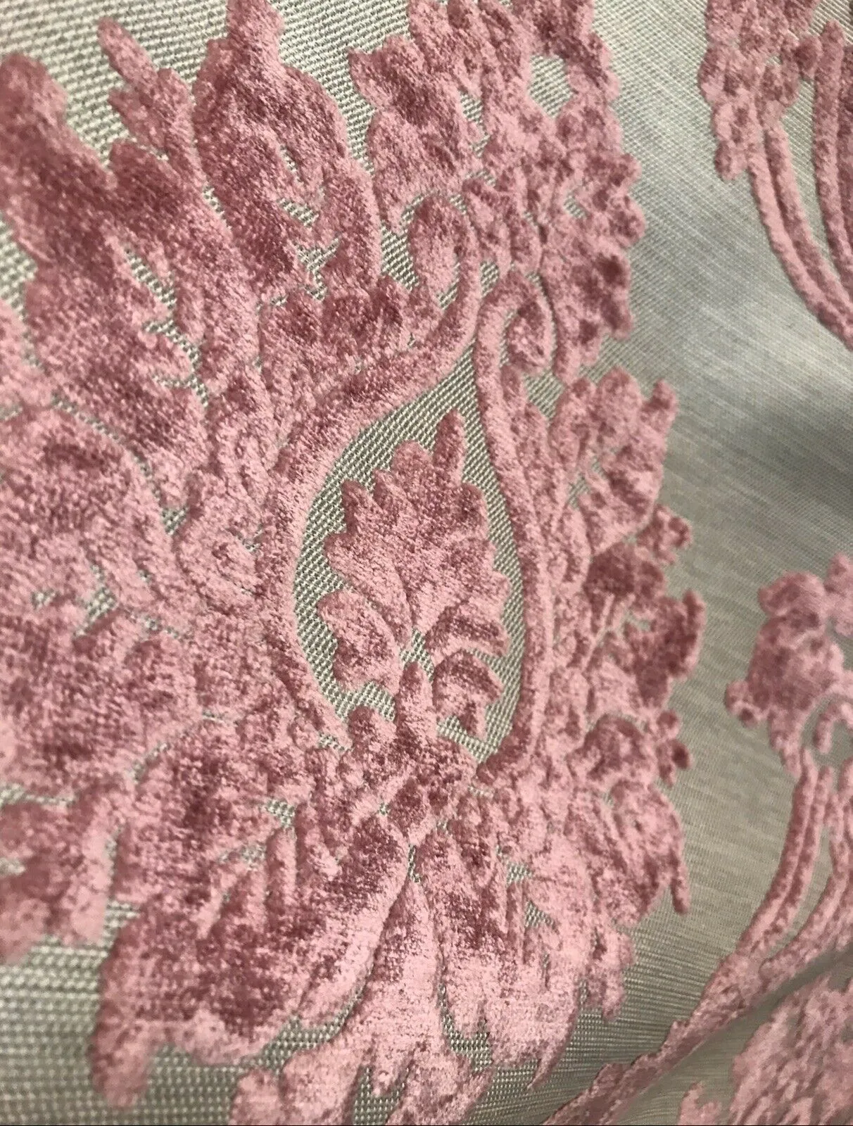 NEW Duke Raphael Designer Velvet Chenille Burnout Medallion Upholstery Fabric - Pink