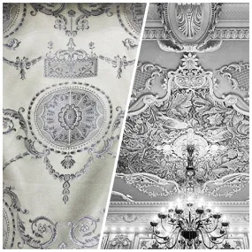 NEW Lord Joffrey Designer Satin Medallion Drapery Fabric - Silver Gray