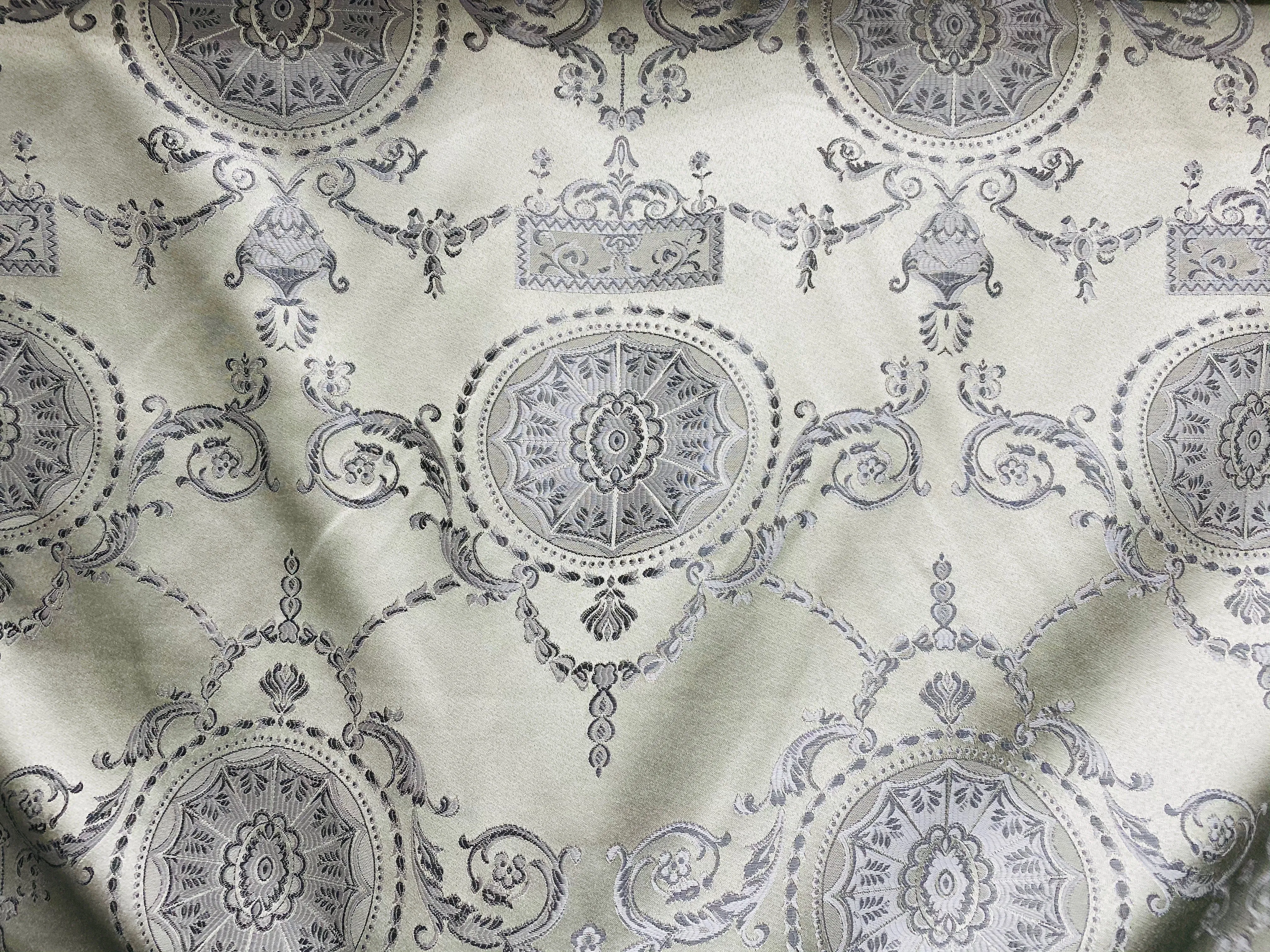 NEW Lord Joffrey Designer Satin Medallion Drapery Fabric - Silver Gray