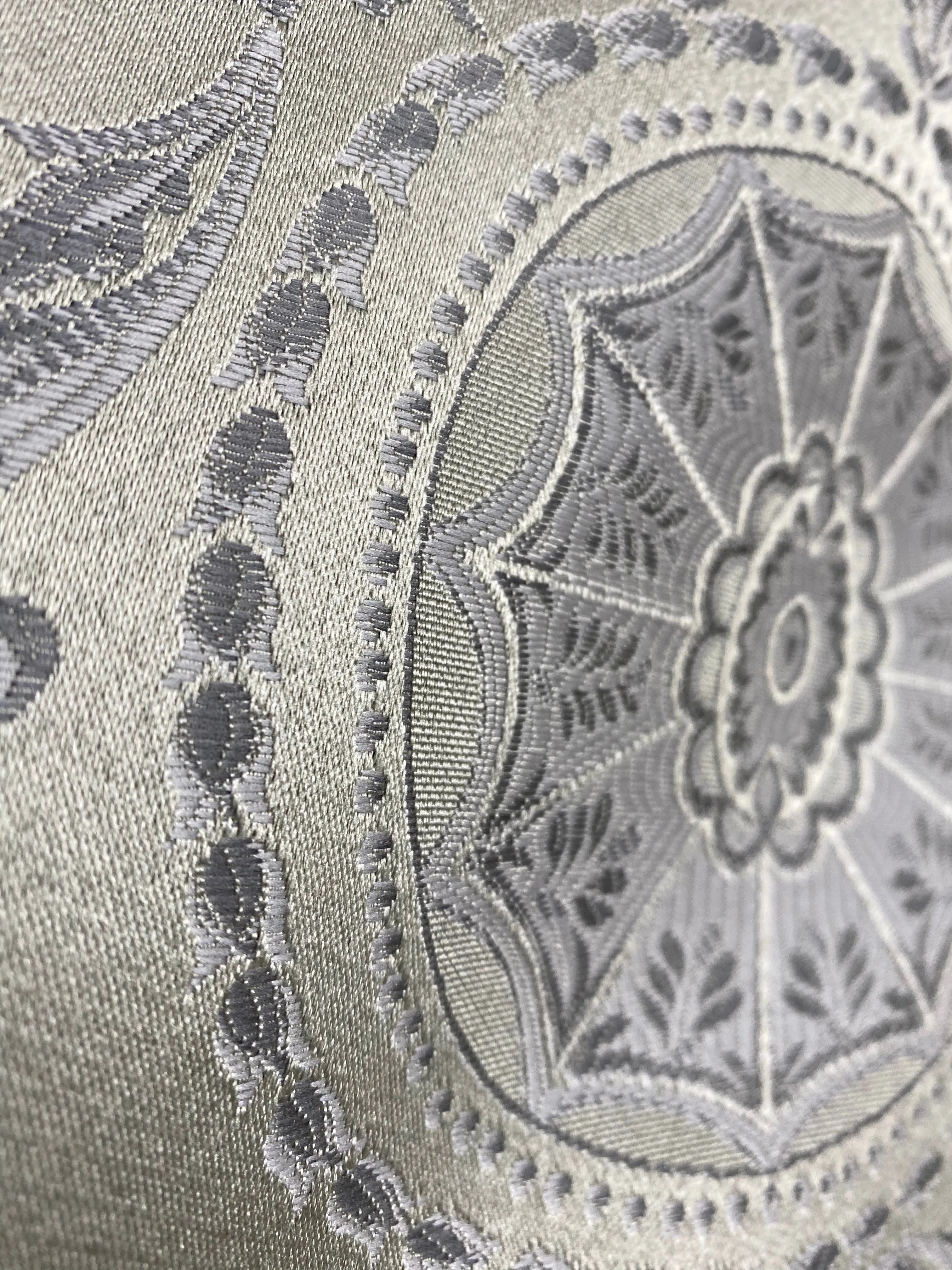 NEW Lord Joffrey Designer Satin Medallion Drapery Fabric - Silver Gray