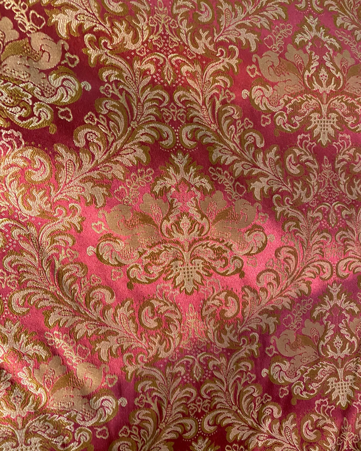 NEW Prince Liam Designer Medallion Satin Drapery Upholstery Fabric - Red & Gold