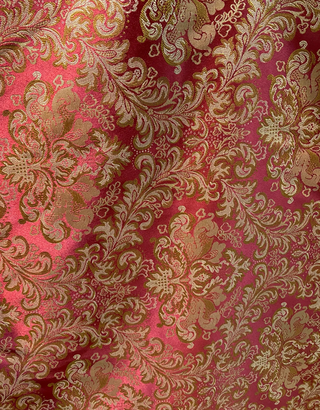 NEW Prince Liam Designer Medallion Satin Drapery Upholstery Fabric - Red & Gold