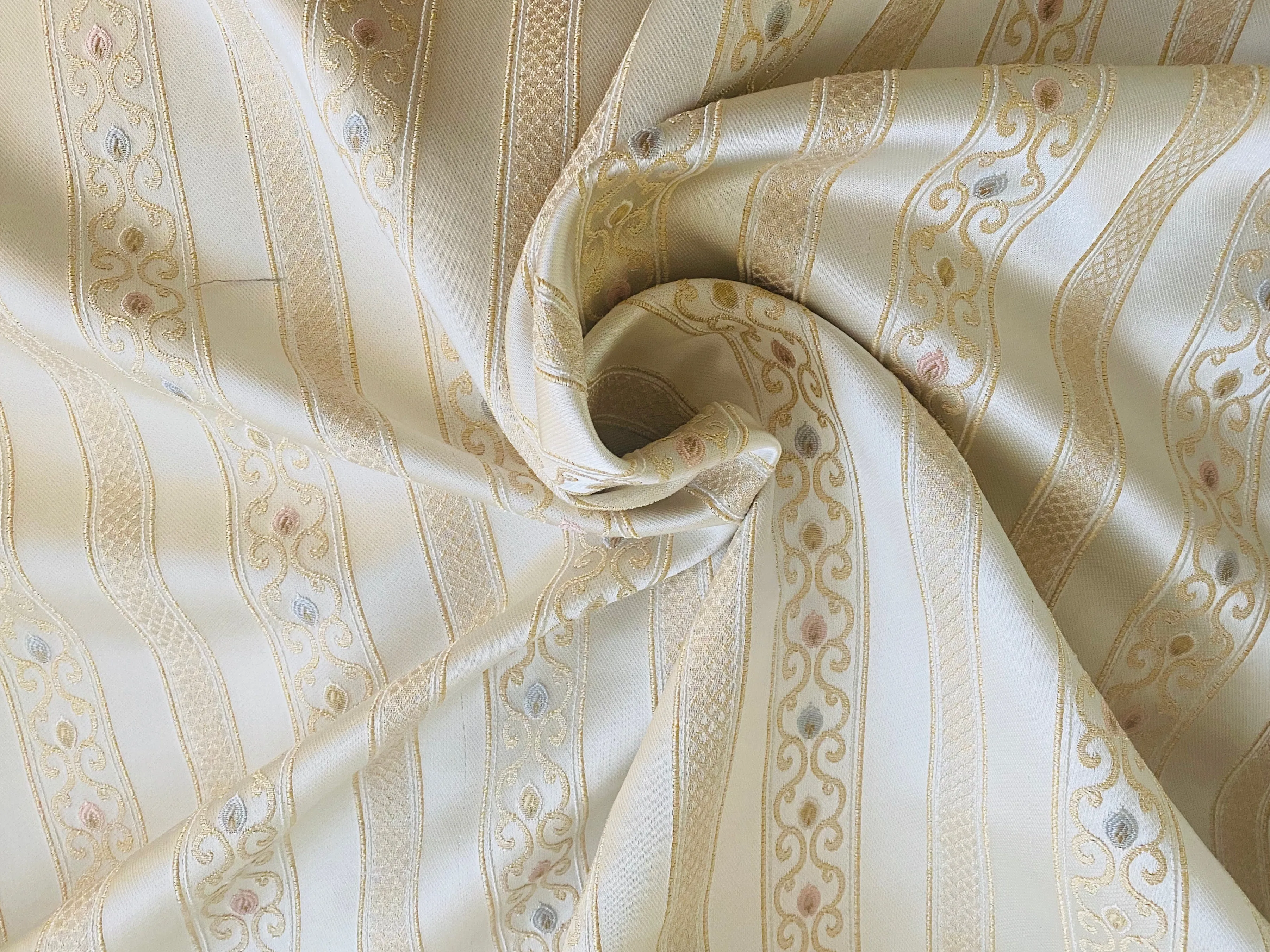 NEW Princess Avery Novelty Ritz Neoclassical Brocade Striped Satin Fabric - Louis Cream White