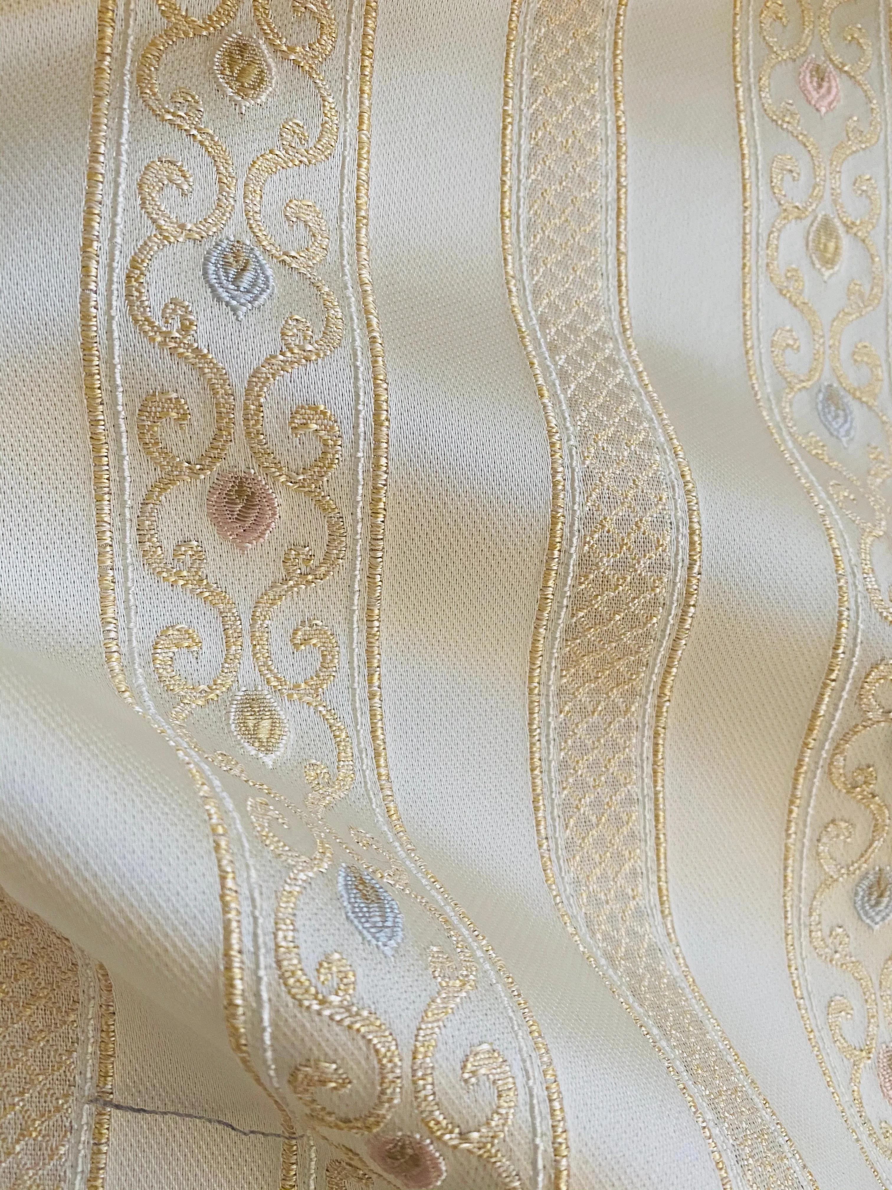 NEW Princess Avery Novelty Ritz Neoclassical Brocade Striped Satin Fabric - Louis Cream White