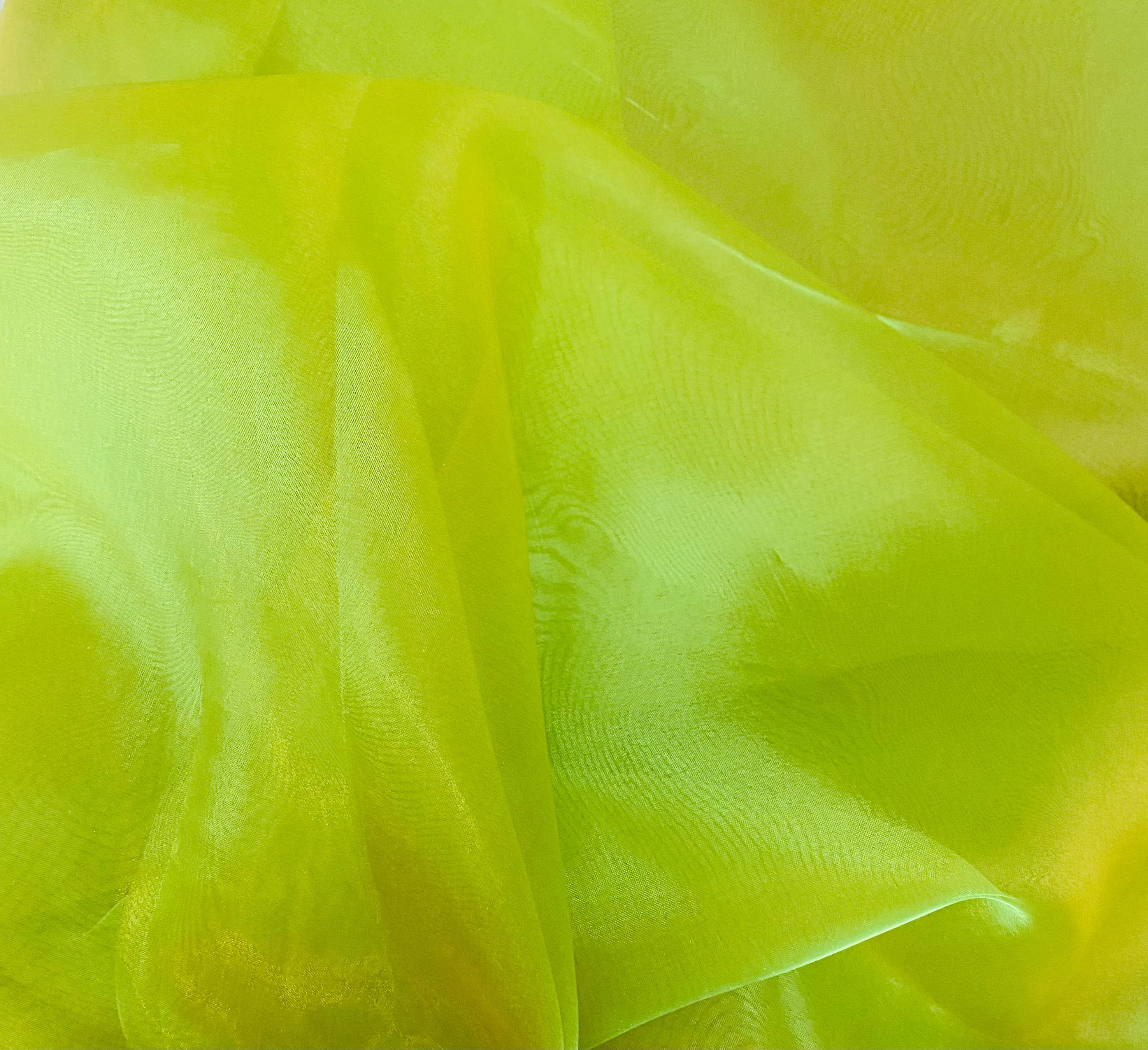 NEW Princess Ghost Silk Poly Organza Fabric Electric Yellow and Green Iridescence