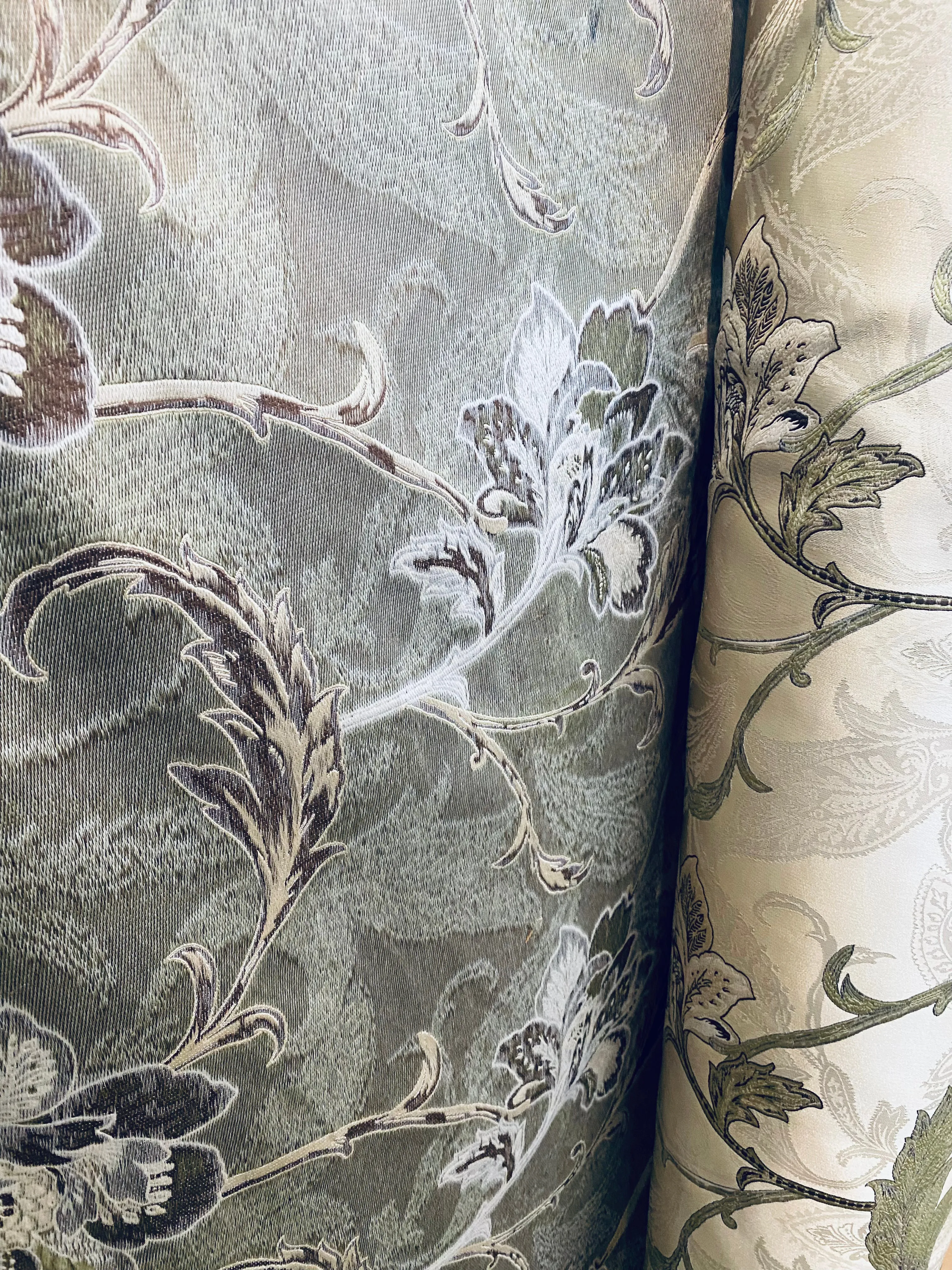 NEW Queen Altred Designer Neoclassical Satin Floral Aubusson Inspired Fabric - Made in Italy